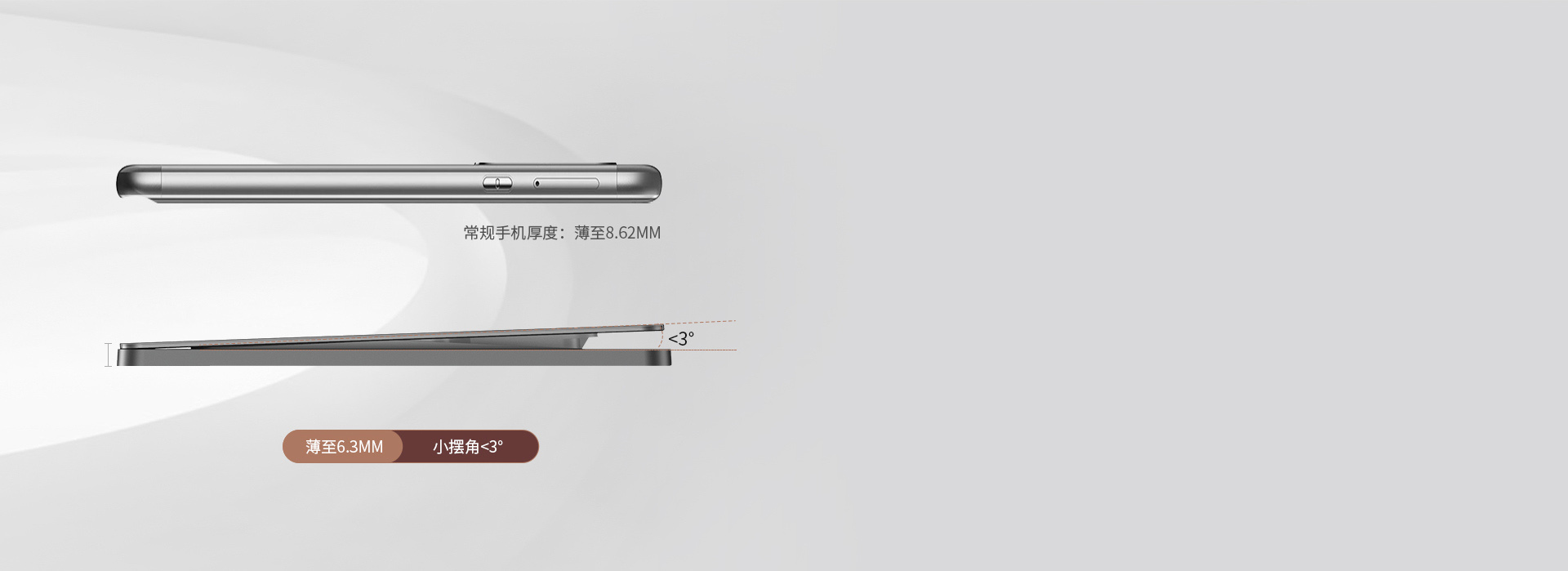 薄至6.3mm，比手机还薄
 6.3mm...